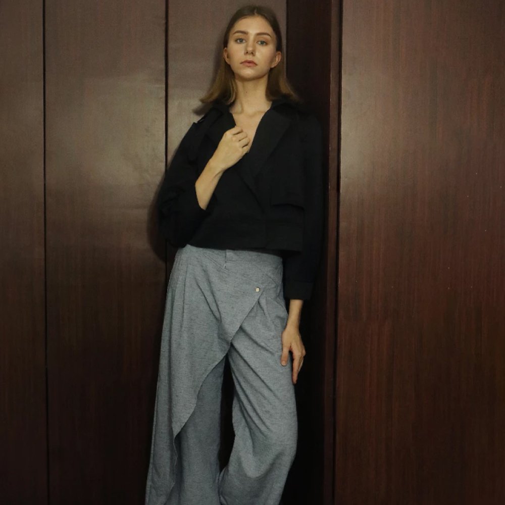 Milan Asymetrical Layer Flap Linen Pants by Noya Authentic